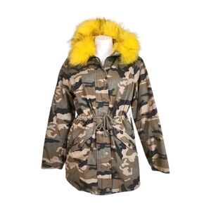 NWT‎ Ci Sono Camouflage Hooded Jacket with Detachable Faux Fur Size Medium